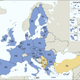 Miembros de la Unión Europea (en azul) y candidatos (en amarillo)